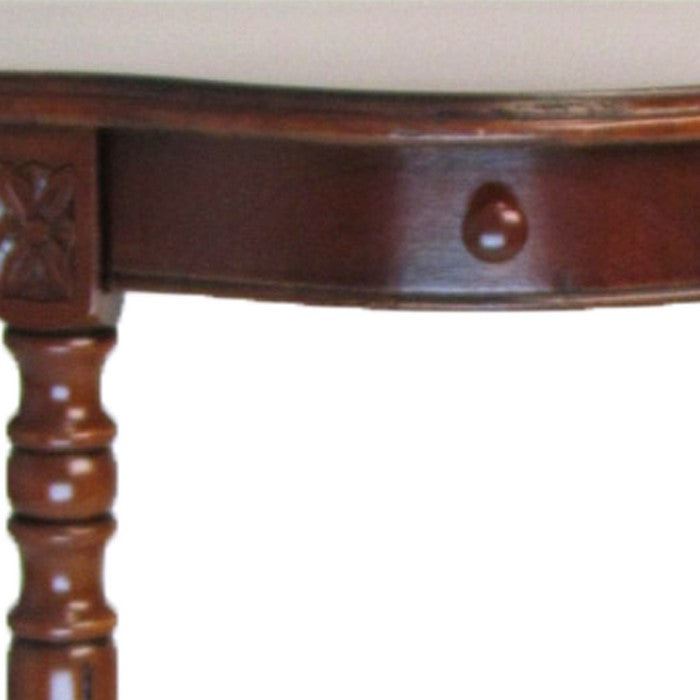 1 Drawer Half Moon Shaped Console with Bulged Front and Turned Legs, Brown