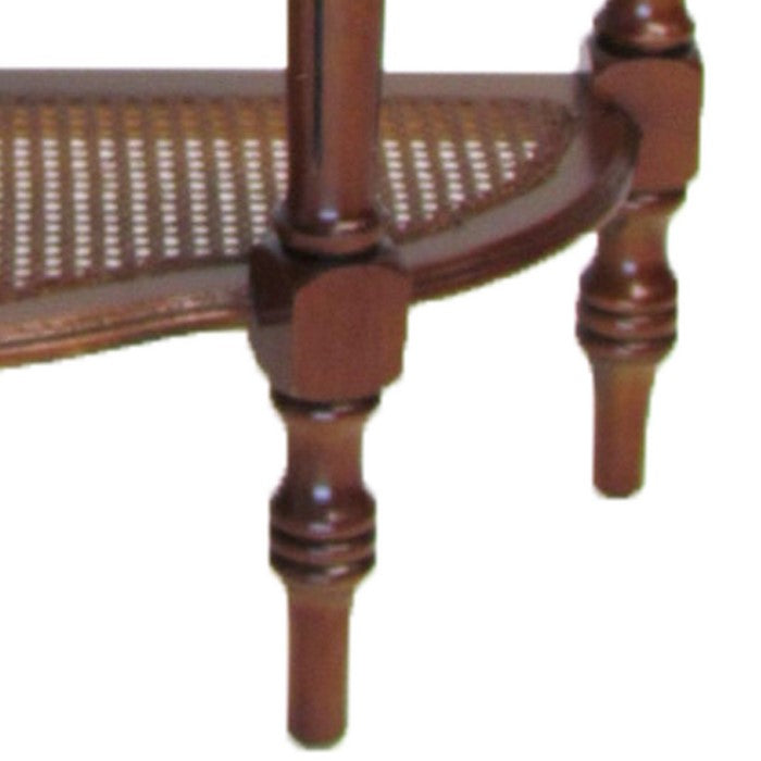 1 Drawer Half Moon Shaped Console with Bulged Front and Turned Legs, Brown