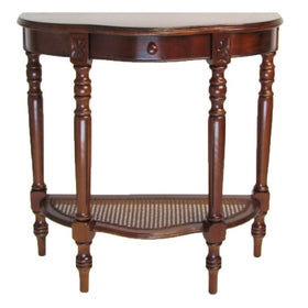 1 Drawer Half Moon Shaped Console with Bulged Front and Turned Legs, Brown