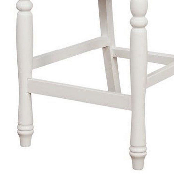 Wooden Counter Stool with Rush Woven Seat and Cut Out Back, Beige and White