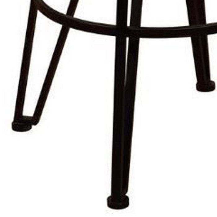 Round Wooden Top Metal Frame Stool with Adjustable Height, Brown and Black