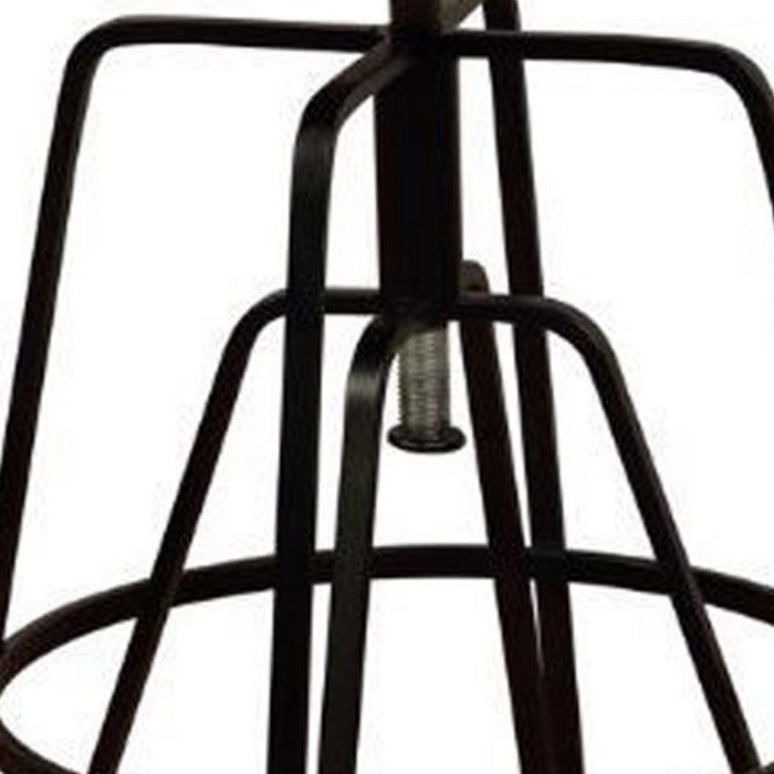 Round Wooden Top Metal Frame Stool with Adjustable Height, Brown and Black
