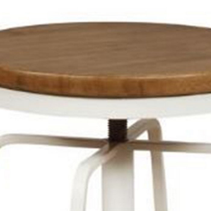 Round Wooden Top Metal Frame Stool with Adjustable Height, Brown and White