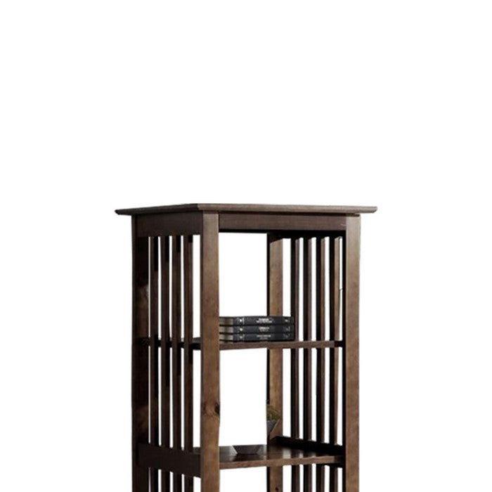 4 Tier Wooden Frame Bookcase with Slatted Side Panels, Brown