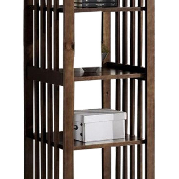 4 Tier Wooden Frame Bookcase with Slatted Side Panels, Brown