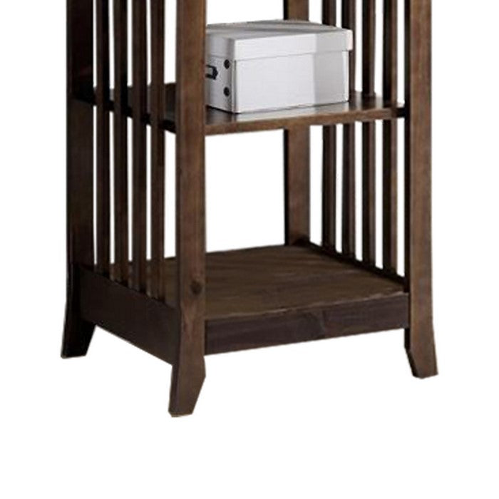 4 Tier Wooden Frame Bookcase with Slatted Side Panels, Brown