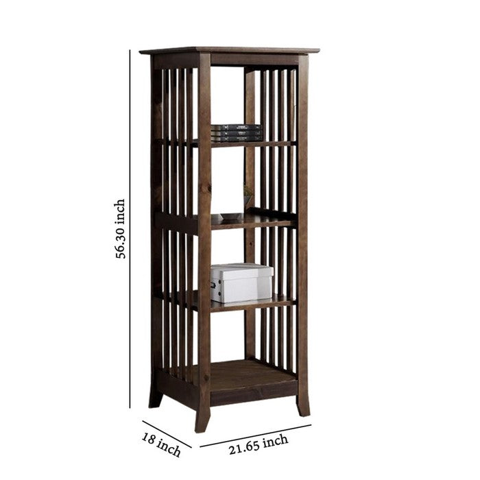 4 Tier Wooden Frame Bookcase with Slatted Side Panels, Brown