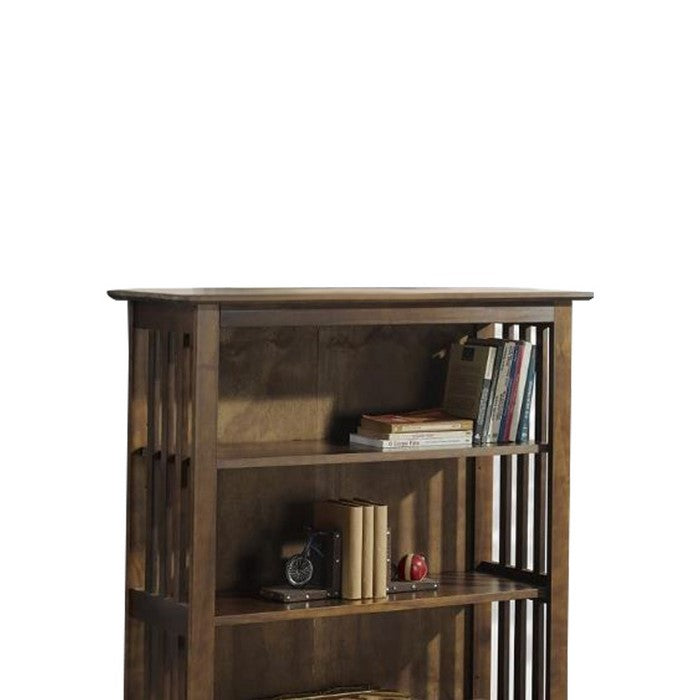 4 Tier Wooden Frame Double Bookcase with Slatted Side Panels, Brown