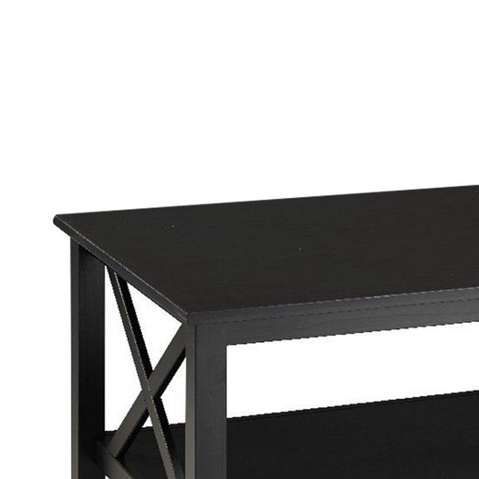 Rectangular Wooden Frame Coffee Table with Open Bottom Shelf, Black
