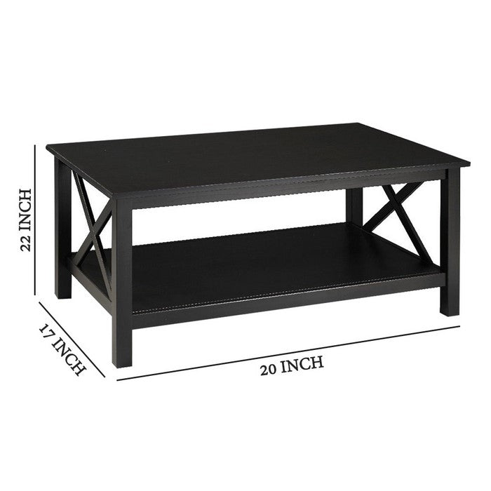 Rectangular Wooden Frame Coffee Table with Open Bottom Shelf, Black