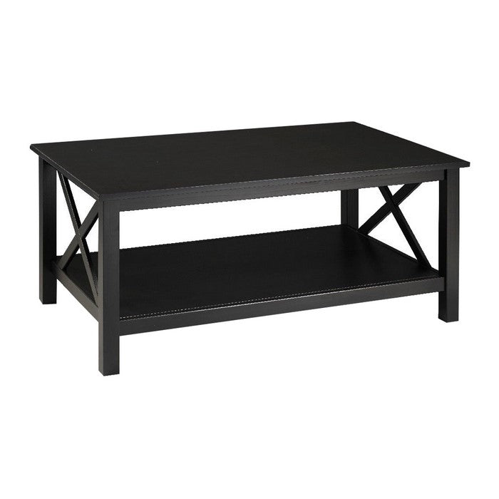 Rectangular Wooden Frame Coffee Table with Open Bottom Shelf, Black