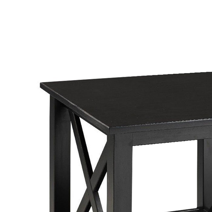 Rectangular Wooden Frame End Table with Open Bottom Shelf, Black