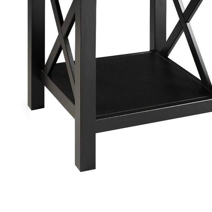 Rectangular Wooden Frame End Table with Open Bottom Shelf, Black