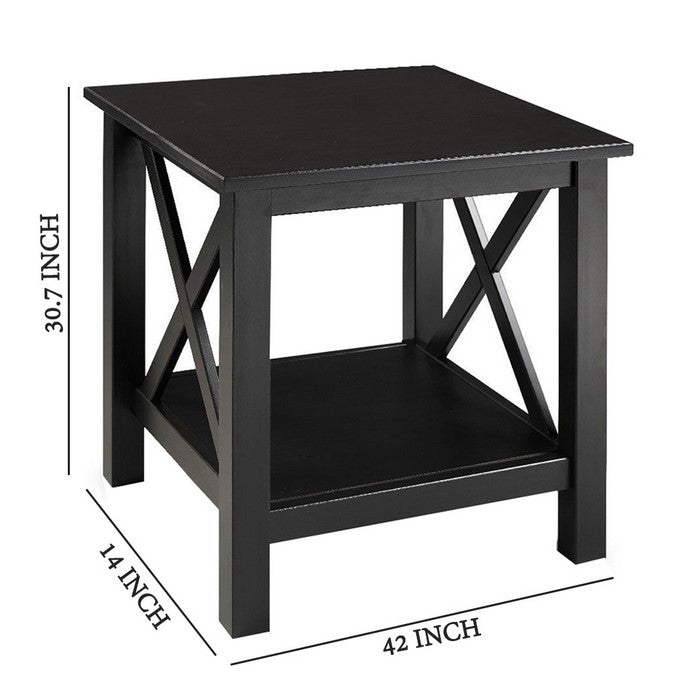 Rectangular Wooden Frame End Table with Open Bottom Shelf, Black