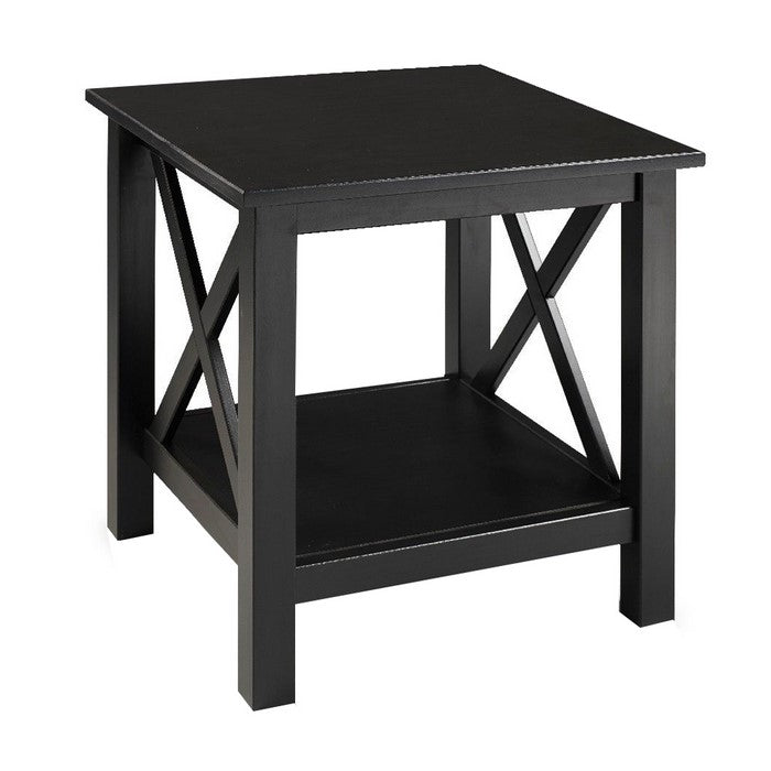 Rectangular Wooden Frame End Table with Open Bottom Shelf, Black