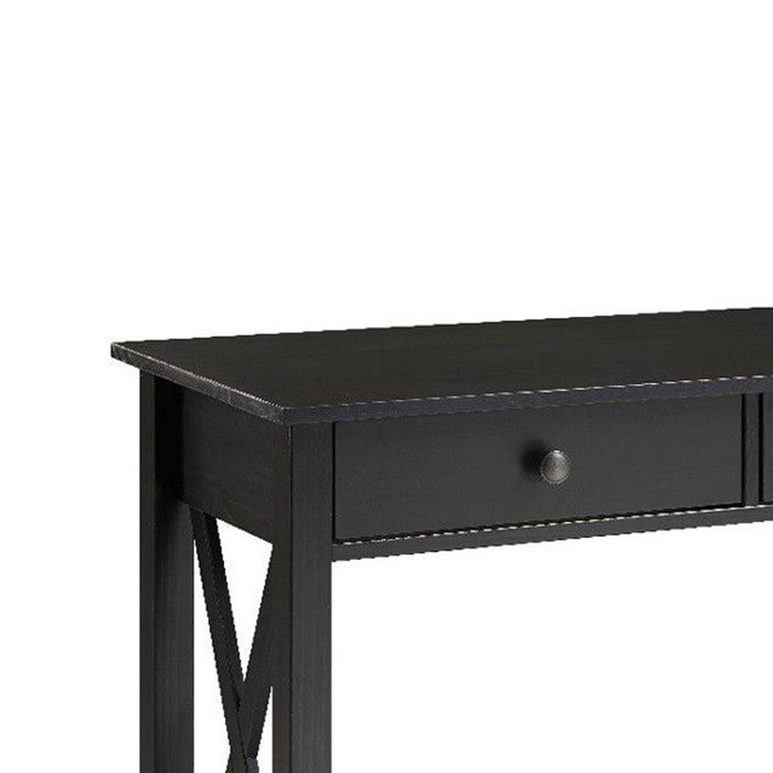 Rectangular Wooden Console Table with 2 Drawers and Open Shelf, Black