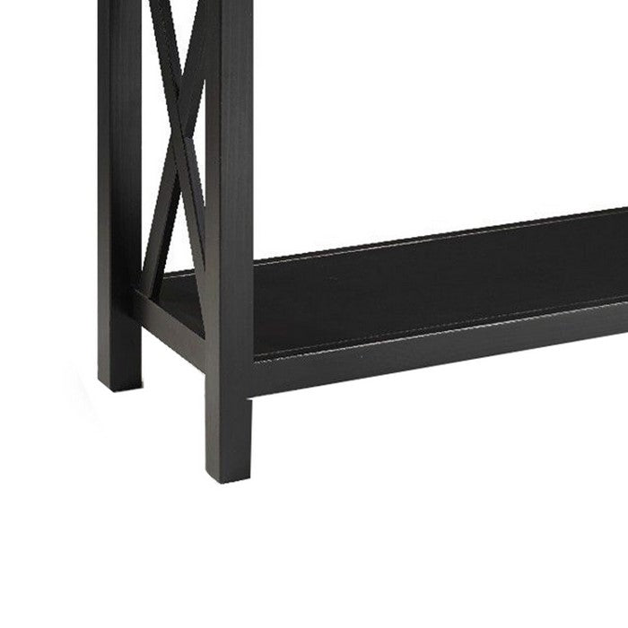 Rectangular Wooden Console Table with 2 Drawers and Open Shelf, Black
