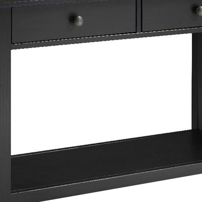 Rectangular Wooden Console Table with 2 Drawers and Open Shelf, Black