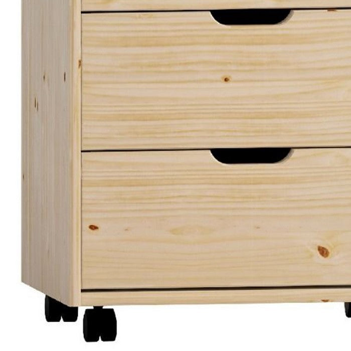 8 Drawers Wooden Storage Cart with Casters and Cut Out Pulls, Natural Brown