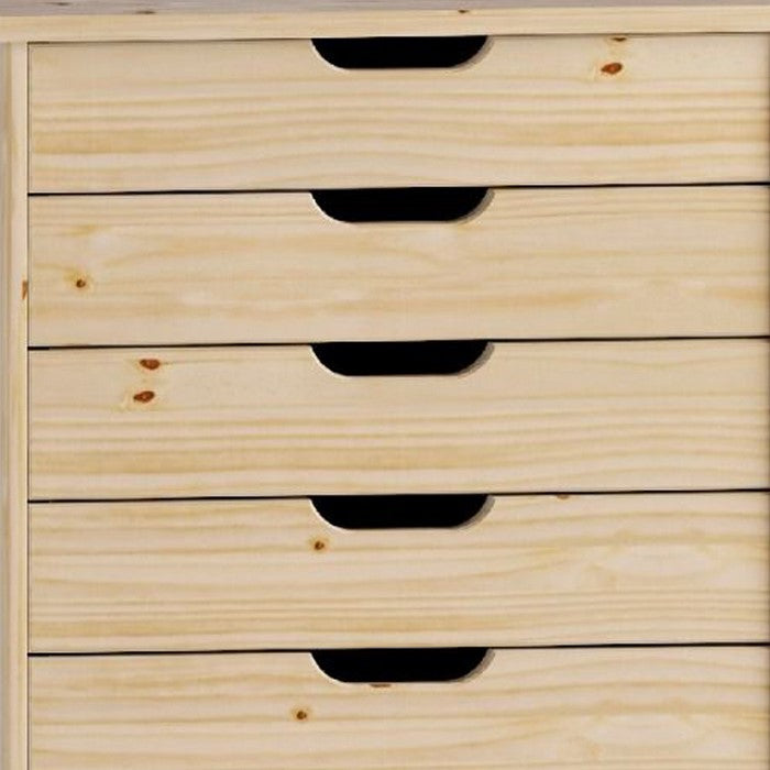 8 Drawers Wooden Storage Cart with Casters and Cut Out Pulls, Natural Brown