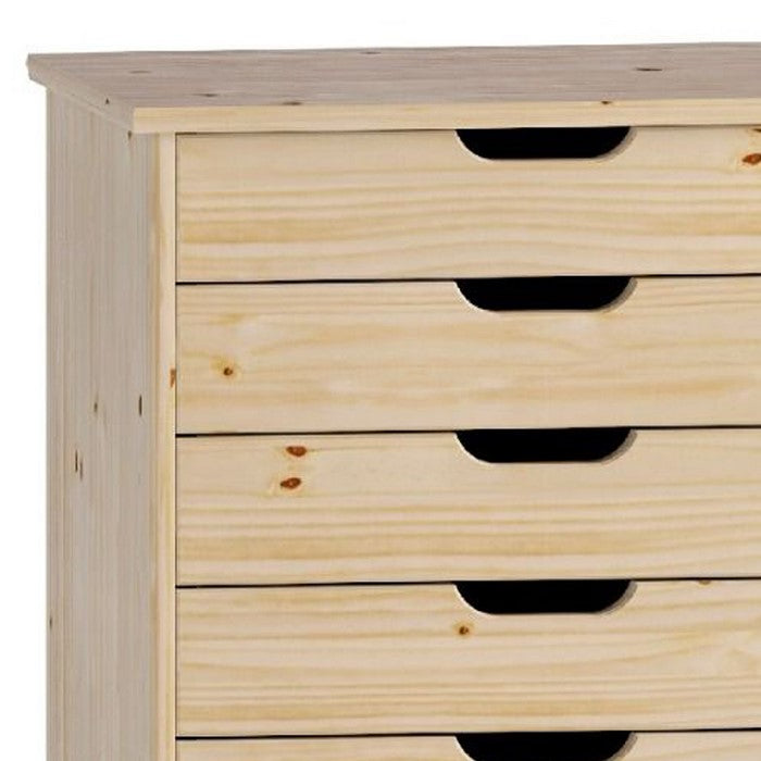8 Drawers Wooden Storage Cart with Casters and Cut Out Pulls, Natural Brown