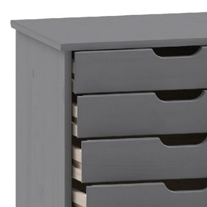 8 Drawers Wooden Storage Cart with Casters and Cut Out Pulls, Gray