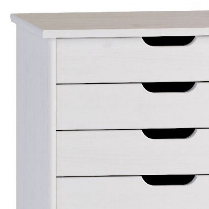 8 Drawers Wooden Storage Cart with Casters and Cut Out Pulls, White