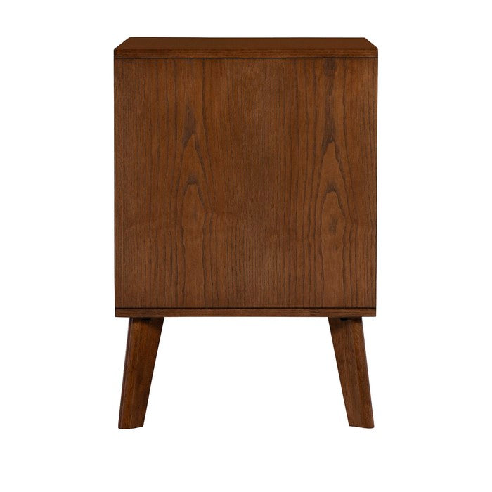 Grained Wooden Frame Nightstand with 2 Drawers and Angled Legs, Brown