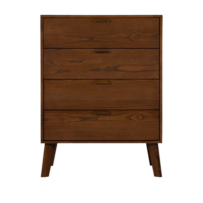 Grained Wooden Frame Chest with 4 Drawers and Angled Legs, Brown