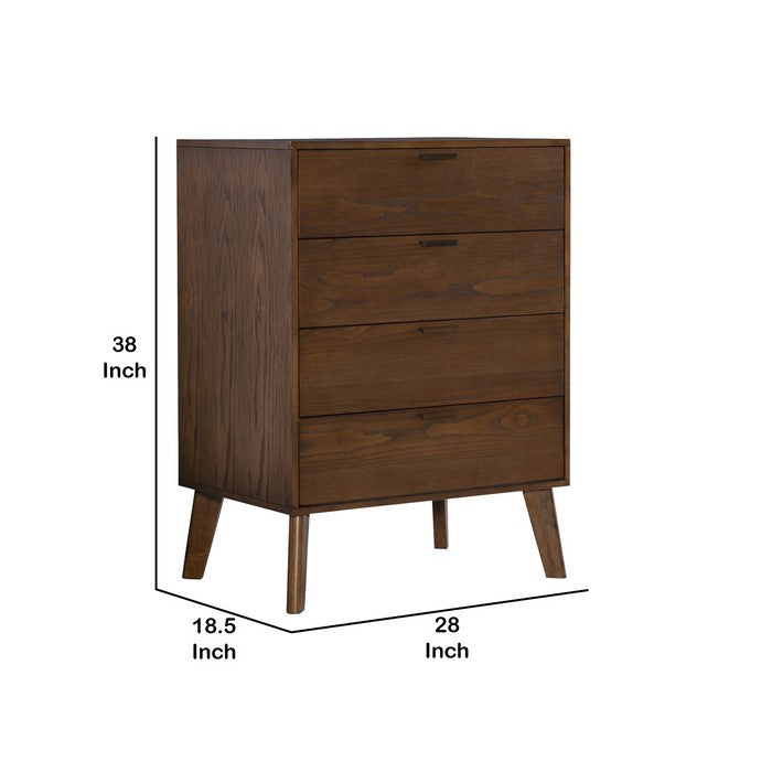 Grained Wooden Frame Chest with 4 Drawers and Angled Legs, Brown