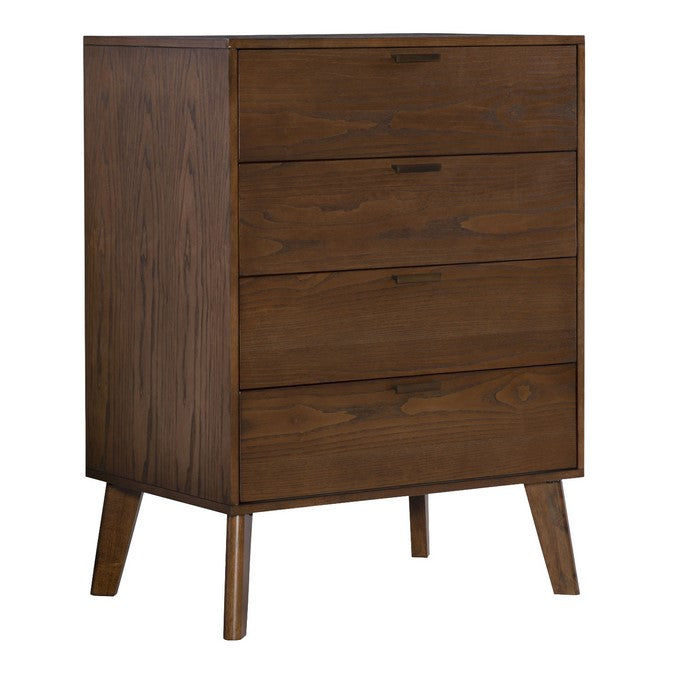 Grained Wooden Frame Chest with 4 Drawers and Angled Legs, Brown