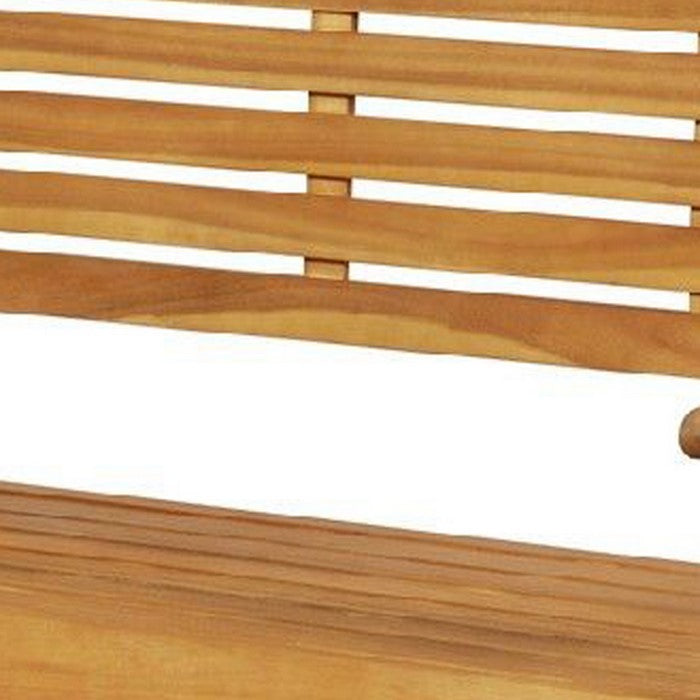 Outdoor Wooden Frame Folding Bench with Slatted Backrest, Teak Brown