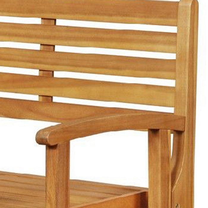 Outdoor Wooden Frame Folding Bench with Slatted Backrest, Teak Brown