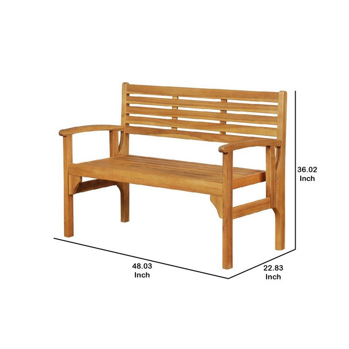 Outdoor Wooden Frame Folding Bench with Slatted Backrest, Teak Brown