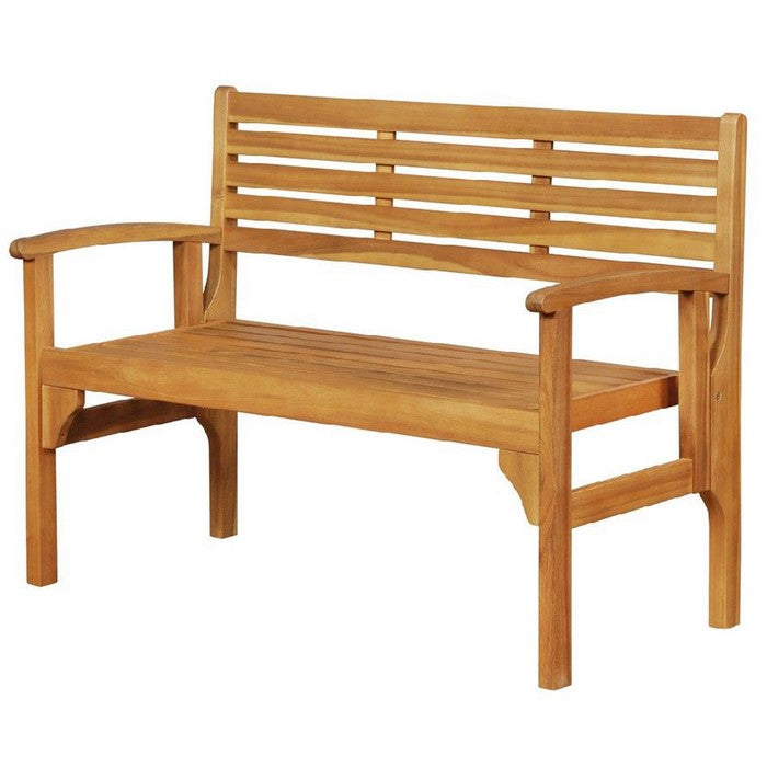 Outdoor Wooden Frame Folding Bench with Slatted Backrest, Teak Brown