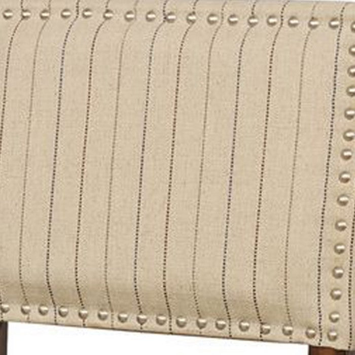 Nailhead Trim Fabric Upholstered Wooden Counter Stool, Beige and Brown