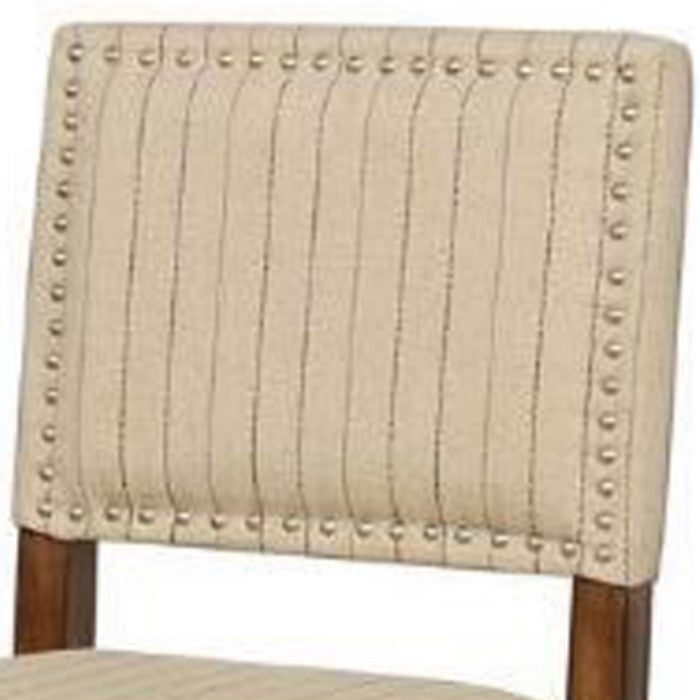 Nailhead Trim Fabric Upholstered Wooden Barstool, Beige and Brown
