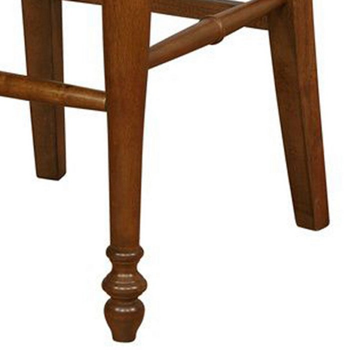 Wooden Frame Barstool with Scalloped Cut Out and Padded Seat, Brown