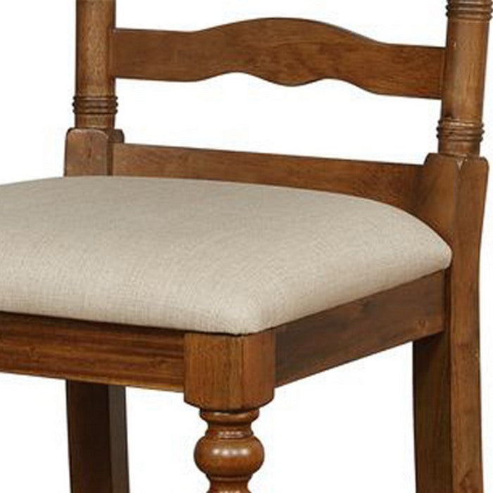 Wooden Frame Barstool with Scalloped Cut Out and Padded Seat, Brown