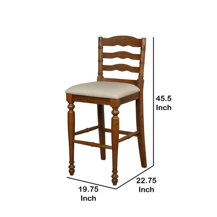 Wooden Frame Barstool with Scalloped Cut Out and Padded Seat, Brown