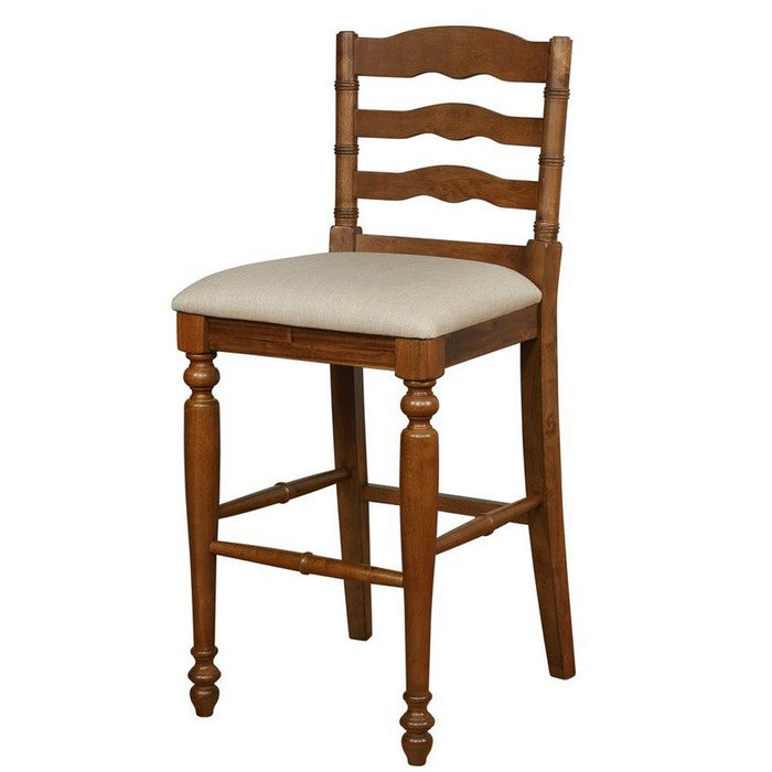 Wooden Frame Barstool with Scalloped Cut Out and Padded Seat, Brown
