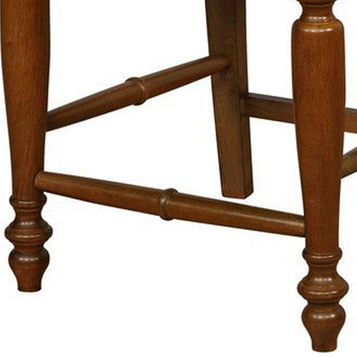 Wooden Frame Counter Stool with Scalloped Cut Out and Padded Seat, Brown