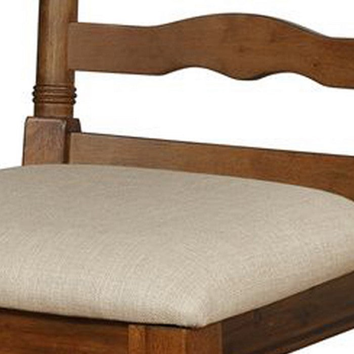 Wooden Frame Counter Stool with Scalloped Cut Out and Padded Seat, Brown