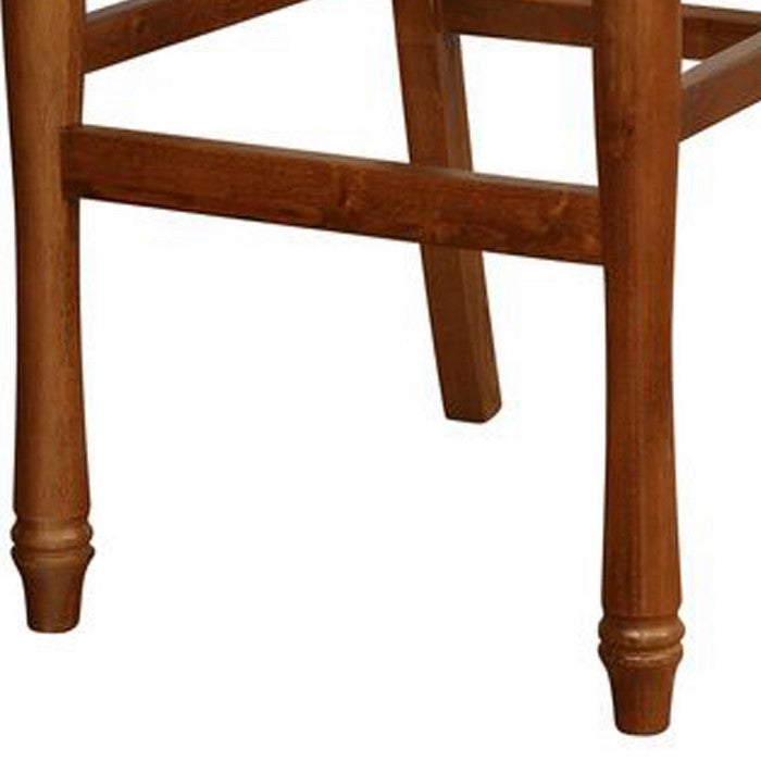 Wooden Barstool with Rush Woven Seat and Cut Out Back, Beige and Brown