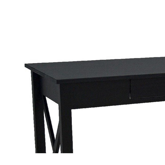 Transitional 1 Drawer Wooden Laptop Desk with X Frames, Black