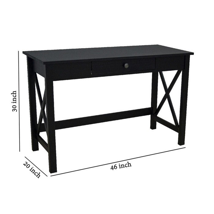 Transitional 1 Drawer Wooden Laptop Desk with X Frames, Black