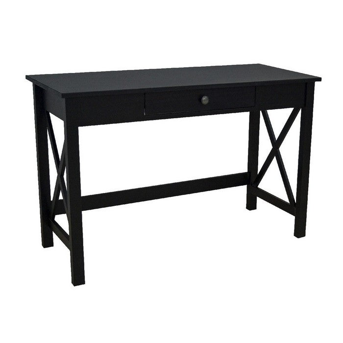 Transitional 1 Drawer Wooden Laptop Desk with X Frames, Black