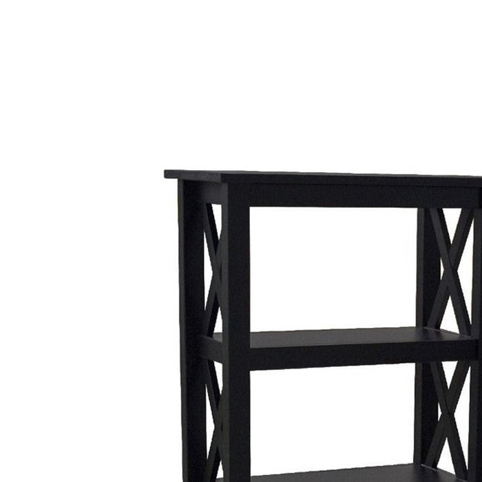 Transitional 5 Tier Wooden Bookcase X Shape Side Frames, Black