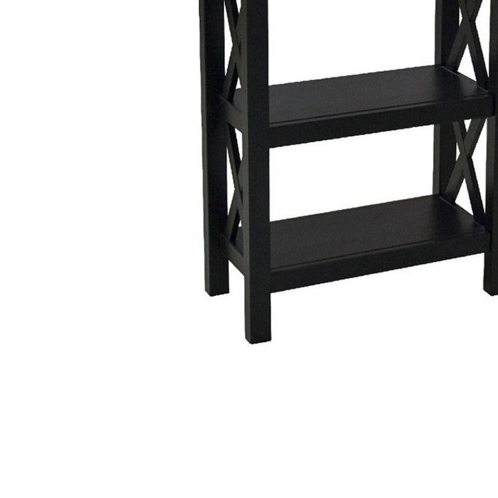 Transitional 5 Tier Wooden Bookcase X Shape Side Frames, Black