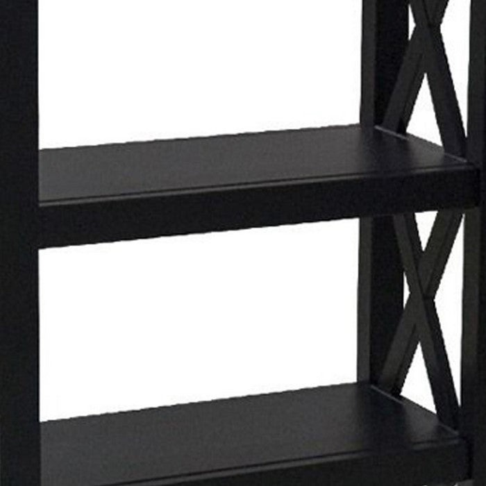 Transitional 5 Tier Wooden Bookcase X Shape Side Frames, Black